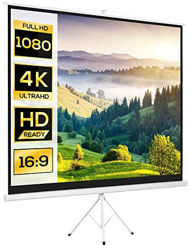 HOMCOM Pantalla de Proyector Manual con Soporte 120 Pulgadas Pantalla de Proyección Portátil Formato 4:3 para Interior y Exterior Cine en Casa Patio 244x183 cm Blanco