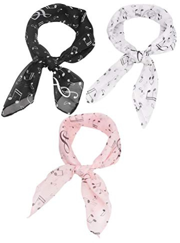 SOIMISS 3Pcs Elegante Musiknote Chiffon Kopftuch Schal im europäischen Stil Kleiner quadratischer Schal Dünnes dekoratives Handtuch für Frau Mädchen Dame