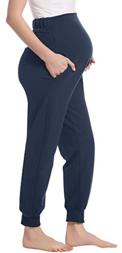Amorbella Womens Maternity/Pregnancy/Pregnant Jogger Pants Yoga Pants(Navy Blue,Large)