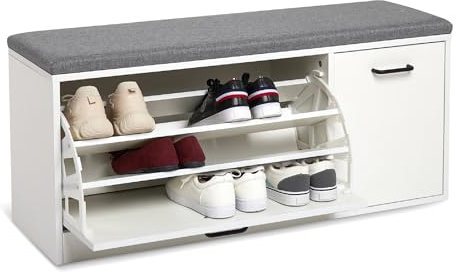 Mondeer Schuhbank, Schuhregal mit Sitzfläche Ablagebank mit Schuhablage aus Holz Geeignet für Flur und Eingang, 100 x 30 x 46 cm (Weiß)