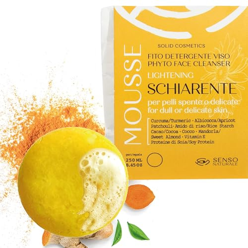Senso Naturale Gesichtsreiniger Mousse Festes Aufheller Erhellend für Empfindliche Haut, Sanfte Make-Up-Entfernungsseife mit Aprikosenöl und Patchouli, 100% Natürlich und Biologisch