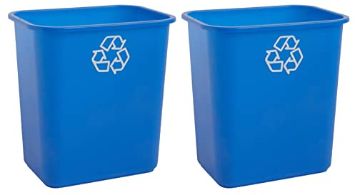 United Solutions 7 Gallon / 28 Quart Space Saving Recycling Bin, Fits Under Desk and Small, Narrow Spaces in Commercial, Kitchen, Home Office, and Dorm, Easy to Clean, (Pack of 2), Recycle Blue