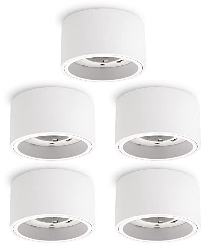 SSC-LUXon CELI-X Lot de 5 spots de plafond plats en saillie, ronds, blancs, 1 ampoule, avec douille pour 1 x GX53