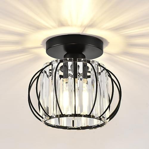 ZYDTRIP Crystals Ceiling Light Fixtures Chandelier, Small Semi Flush Mount Ceiling Light Fitting for Hallway Entrance Kitchen Bedroom Dining Rooms Living Rooms Bar (Black)