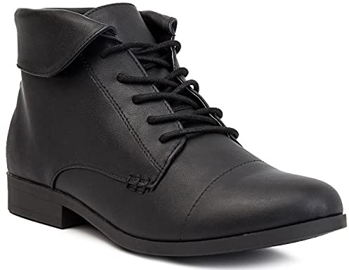 LONDON FOG Crissy Dress Ankle Boot Ladies Lace Up Bootie with Collar Black Wide 7