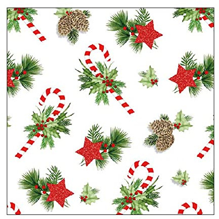 20 Servietten Weihnachten Zuckerstangen und Zweige als Tischdeko. Papierservietten mit Motiv. Auch für Decoupage und Serviettentechnik 33x33cm