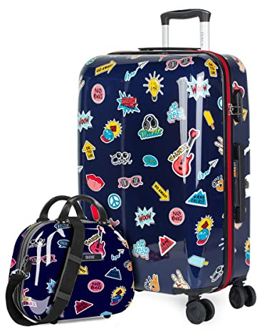 ITACA - Barnbagage - Barnväskor på hjul för flickor och pojkar - Resväska Barn - Resväska Set med 2 med Kids Cabin resväska och medelstorlek. Resväska för barn med TSA-godkända lås, Marinen