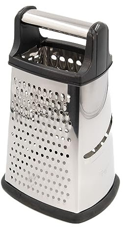 Intirilife Rallador de acero inoxidable con base antideslizante - 22.5 cm - Rallador de cocina, mandolina, rallador de queso zester con 4 superficies de rallado, ideal para rallar verduras, papas etc