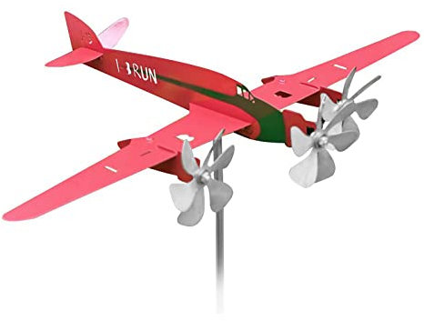 3D Avion Girouette pour Toit Cour Métal Moulin a Vent Extérieur Jardin Art Sculpture Décoration Paysager Fête Patio Spinner à Vent,Red,30 * 30cm