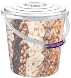 Heavy Duty Bucket - Clear Plastic Bucket with Lid & Carry Handle Kitchen Water Bucket, Garden, Animal Bird Feed Pet- Food Storage Container - Household Cleaning/Comfortable Handle