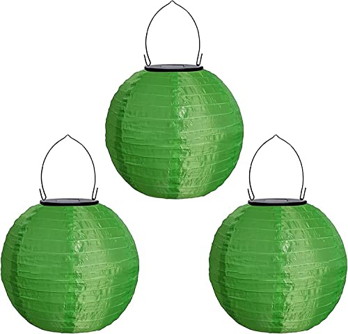 Youning Lampions Außen Wetterfest Solar LED Laterne Wasserdicht Hängende Solar Lampion für Außen 30cm Solarlaterne Outdoor Deko Nylon Papier Laterne Runde Gartenlampions Außenlaternen (3PCS/Grün)