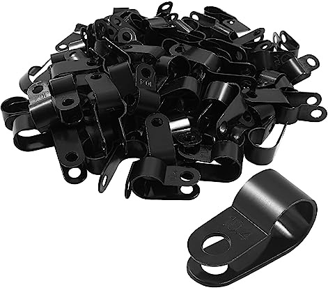 Unlorspy 100 Pcs Black R-Type Cable Clip 3/8 Inch Nylon Plastic R Type Wire Clamp for Wire Management (10.4mm, 3/8 Inch)