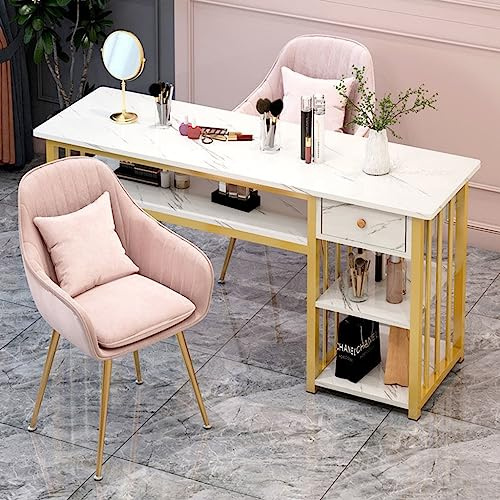 Double Layer White Marble Print Maniküre Tisch, Side Cabinet Storage Design, Dekoratives Langes Etui, Werkbank für Nageldesigner (Color : Style 2, Size : 100x40x78cm)