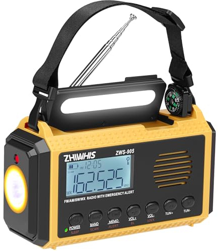 ZHIWHIS Emergency Radio with Auto NOAA Alerts, 10000mAh AM FM SW Weather Radios, Hand Crank/Solar/SOS/Flashligh/Reading Lamp/Timer Portable Receiver with Preset, for Emergencies ZWS-905