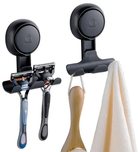 TAILI Dusche Rasiermesser Halter Saugnapf Haken 2 Pack Vakuum Saug Rasiermesser Aufhänger für Dusche Wand, Abnehmbar Saug Tür Haken für Badezimmer Handtuch Schwamm Rasierer Halterung für Bad