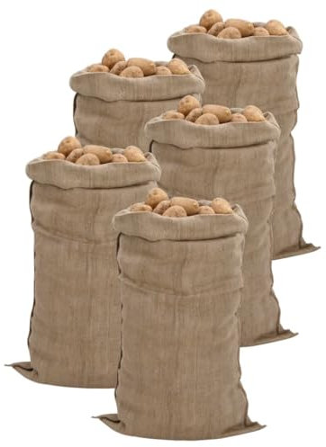 vidaXL Eco-friendly Burlap Jute Sacks - Versatile and Durable Storage Bags for Food, Materials, and Plants - Pack of 5