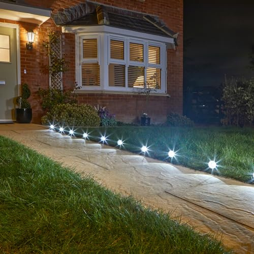 mysmartbuy.com 10 x Solar Powered Spotlights - 10 Lumen Super Bright Outdoor Garden Stake Lights for Lawn, Patio, Decking, Border, Flowerbed, Pathway, Driveway – Each H14 x 6cm Diameter on 6.5m Cable