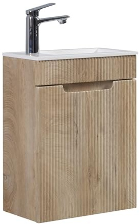 Badplaats B.V. Badezimmer Badmöbel-Set Thermis 40 cm – Eiche Hell – Badezimmermöbel mit Waschbecken