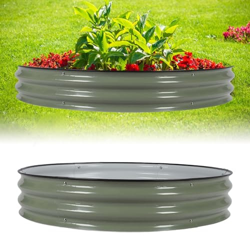 Blanketswarm Round Galvanized Raised Planter Box Kit,107x20cm Large Galvanized Raised Garden Beds Outdoor Planter Box,Round Metal Planter Box for Vegetables Flower (42.1x7.9Inch)(Light Green)