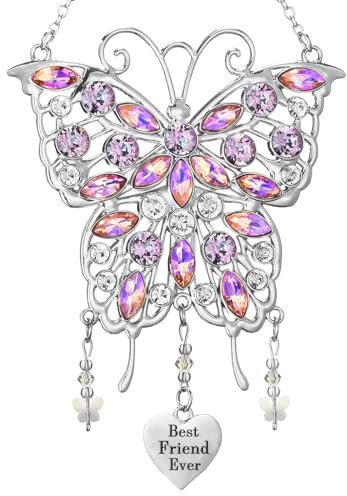 Johiux Friends Birthday Gift: Butterfly Suncatcher Wind Chime, Sparkling Rhinestone Butterfly Window Decoration