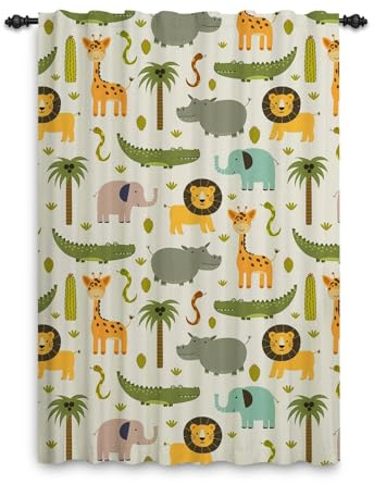 ggaimwf Safari-Vorhänge für das Kinderzimmer Cartoon Tier Dschungel Wald Giraffe Löwe Vorhang Kinderzimmer Bleistiftfalte Gemusterte Vorhänge Raumteiler Baby Spielzimmertür 1 Stück 135x245cm