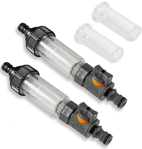 Lot de 2 filtres à eau pour camping-car, équipement de camping-car avec filtre de rechange avec valve de régulation et adaptateur rapide, filtre à eau de camping, pour caravane, camping-car, caravane