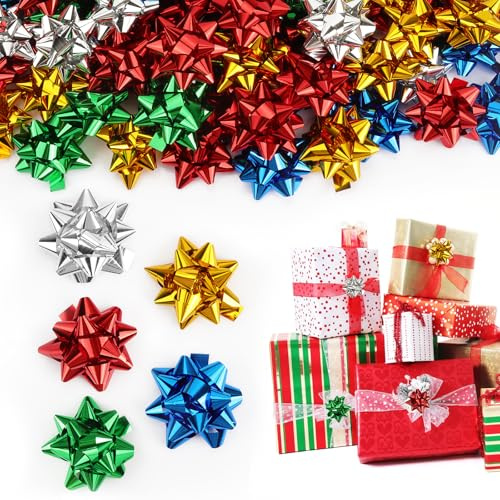 Coicok 100 Pezzi Fiocchi Coccarde Stelle Fiocchi Adesive, Decorazioni Natalizie, Fiocchetti da Regalo per Natale Decorazione di Regali, Compleanni & Eventi, 5 Colori