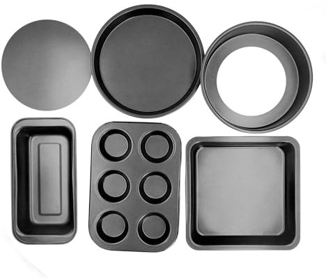 Backgeschirr-Sets, Backformen-Set, Antihaftbeschichtete Ofenform für die Küche, 6-teilig, Inklusive Rost, Backblech, Kuchenformen, Kastenform, Muffinform, Pizzaform (black)