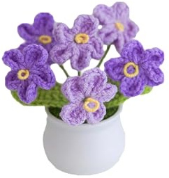 Vergissmeinnicht Geschenke – Häkelblumen, Häkelgeschenke für Frauen, gestrickte Blumen, Häkelpflanze, handgefertigte Topfpflanzen-Dekoration, Stricken 6 Köpfe, Vergissmeinnicht künstlich, gewebt,