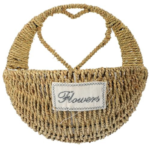 YARNOW Cestino a Cuore in Paglia e Ferro, Fioriera Appesa per Fiori e Piante Verdi, Decorazione per Balcone e Patio, Intreccio Fine