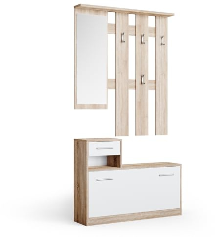 Vicco Garderobe Billy, Sonoma/Weiß, 100 x 111.6 cm | zur Wandmontage geeignet und belastbar bis 40 kg