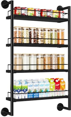 IBUYKE Portaspezie da Parete,Organizer Spezie a 4 Ripiani,Nero TLJ016B