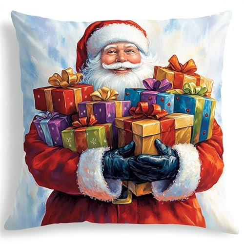 WallustrioaW Weihnachten Knüpfkissen Set,Latch Hook Kissen Kit,Opa und Geschenke,3D Handgemachte Geschenke Knüpfteppich Für Kinder Und Erwachsene Knüpfset,43x43cm