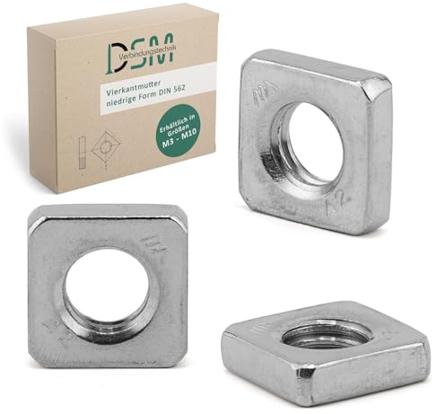 DSM Tuercas cuadradas M3 según DIN 562, forma baja, acero inoxidable A2/V2A, inoxidables y resistentes a la corrosión, tuercas deslizantes, tuercas cuadradas, tuercas insertadas para perfiles