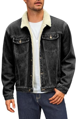 Runcati Chaqueta vaquera de forro polar para hombre, estilo vintage, para tiempo libre, entretiempo, cálida, mullida, para invierno, para exteriores, con tira de botones