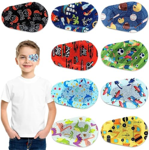 JEYORZY 9 Pezzi di Bende per Gli Occhi, Bende Oculari per Bambini, Benda Adesiva Sull'Occhio per Bambini Benda Adesiva in Cotone per Bloccare la Luce Estiva per Bambini (9 Stili)