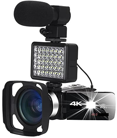 Vision Nocturne 4K caméscope numérique caméra vidéo Professionnelle for Flux en Direct 18X 48MP Photographie Vlog enregistreur Cadeau pour débutants(64G SD Card,Kit)