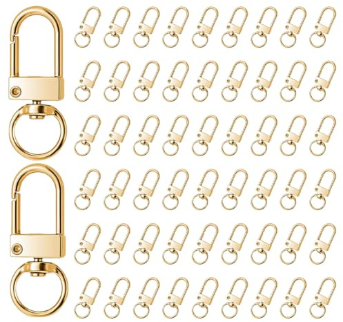 LAKPYN 50 Piezas Mosquetón con articulación giratoria, cierre de garra, mosquetón giratorio para bolso de mano, joyas, llavero (dorado)