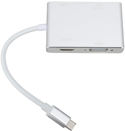 DANAIXZ Hub USB C Adaptador multipuerto 4 en 1 Tipo C a HD Interfaz Multimedia Convertidor DVI VGA con Carcasa de aleación de Aluminio para computadora portátil Monitor Proyector TV Plata