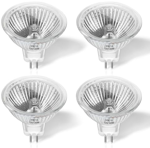 Morotty 4 Stück Leuchtmittel MR16 GU5.3 12v 20w, 240LM Halogenstrahler Warm White 2700k, 2 Pin Dimmbar Halogen Spot Glühbirnen Für Landschaftsbeleuchtung, Schienenbeleuchtung, Einbaubeleuchtung