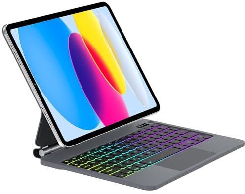 Zoo_huuie Magic Keyboard Case for iPad A16 11/10 Generation (2025/2022, 11/10.9 Zoll), UK Layout Floating Magnetic Design Touchpad Bluetooth 7 Colors Backlit Keyboard, Cover for iPad 11/10th, Black