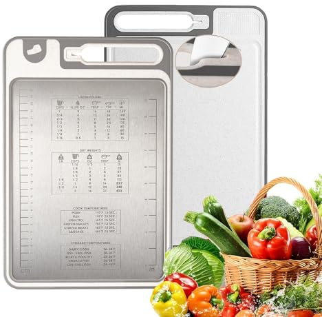 Tabla Cortar Cocina, 100% Tabla De Cortar Acero Inoxidable 316 Y PP De Paja De Trigo, Totalmente Libre De BPA Y Apta Para Lavavajillas, 33 * 23 cm