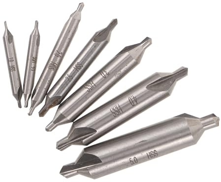 NOLITOY Juego de 7 Brocas Avellanadoras Centrales de Acero de Alta Velocidad 60 Grados, Tamaños 1-5 Mm, para Taladro y Torno Metalúrgico, Brocas para Trabajar Metales y Hierro Fundido