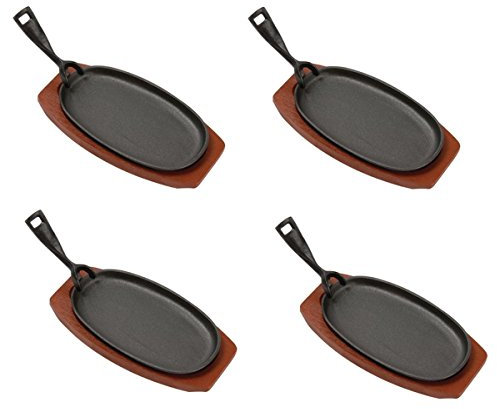 Gusseisen Servierpfanne oval mit Untersetzer und Griff Set