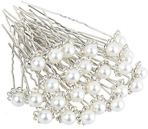 H&S Perlen Brautschmuck für die Haare - 40 Stück in Silber - Blumenförmige Haarnadeln für die Hochzeit oder auch als Haarschmuck zum Dirndl - Haarnadeln Dirndl - Haarklammern - Haarperlen Braut