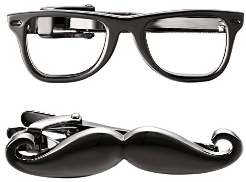 Yoursfs 2pc Funny Black Glasses And Mustache Tie Clips Set For Men Unique Cool Tie Clips Novelty Stainless Steel Tie Bars Personalized Jewelry