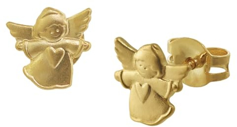 trendor Kinder-Ohrringe Engel Gold 585 / 14K bezaubernder Ohrschmuck aus Echtgold, wunderschöne Geschenkidee für Mädchen, verspielte Ohrstecker, 08755