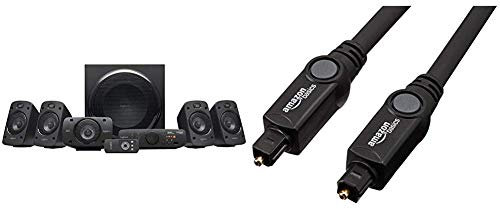 Logitech Z906 5.1 Speaker System Sound Wall Mount Speakers, 1000W Black & Amazon Basics 9.8ft Optical Cable, Black