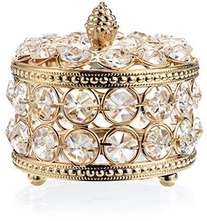 Hipiwe Gold Crystal Jewelry Box Sparkly Trinket Organizer with Mirror Base