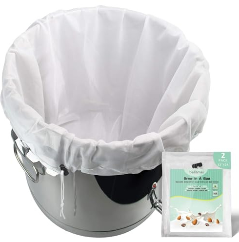 Bellamei Extra große wiederverwendbare 250 Mikron feine Netzbeutel für Obst, Apfel, Traube, Weinpresse, Zugband zum Abseihen in einem Beutel (61 x 81 cm)